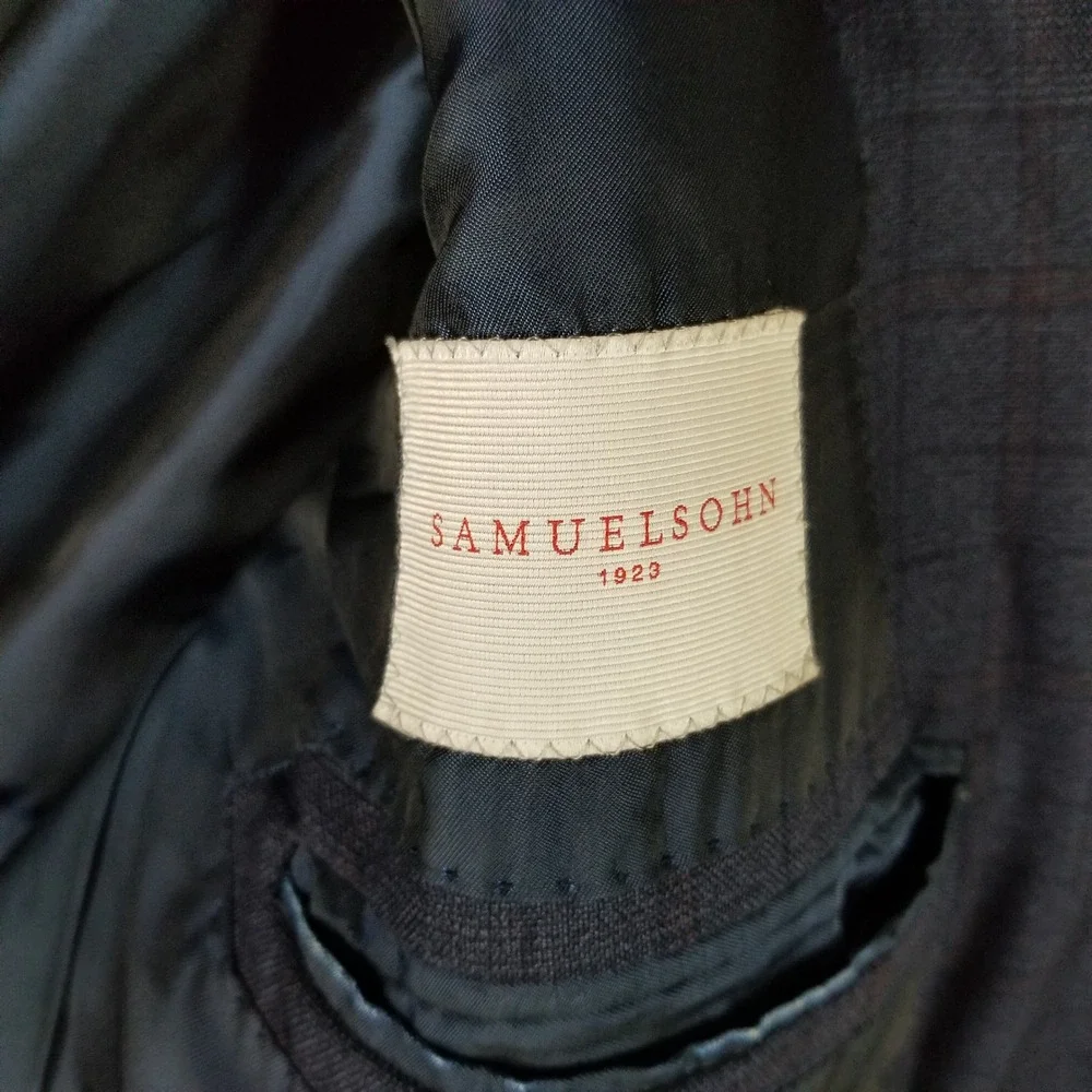 Samuelsohn Sport Coat Mens 46R Navy Blue Colombo Icewool 150s Windowpane Blazer